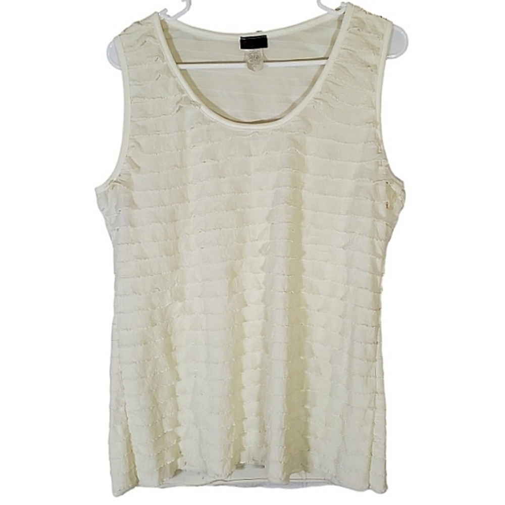 2201 * Agenda Tiered Ruffle Tank Top Ivory Size XL Vintage 80s Made In USA